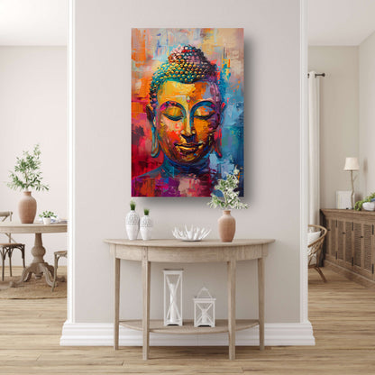 Dynamisch en kleurrijk olieverfschilderij van Boeddha canvas
