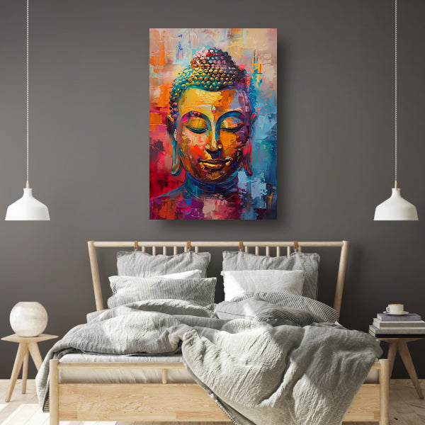 Dynamisch en kleurrijk olieverfschilderij van Boeddha poster