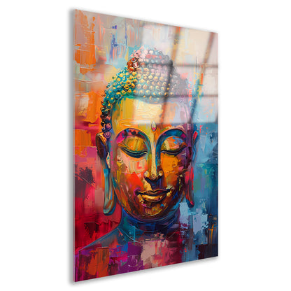 Dynamisch en kleurrijk olieverfschilderij van Boeddha acrylglas