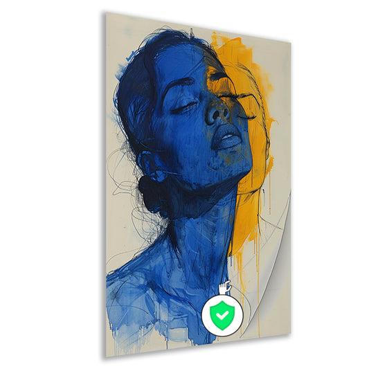 Abstract portretten in blauw en geel poster