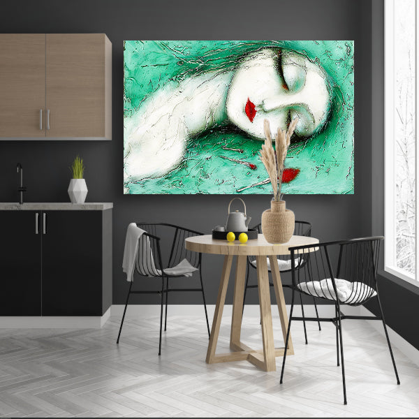 Dromerig surrealistisch vrouwelijk portret met bloemen poster