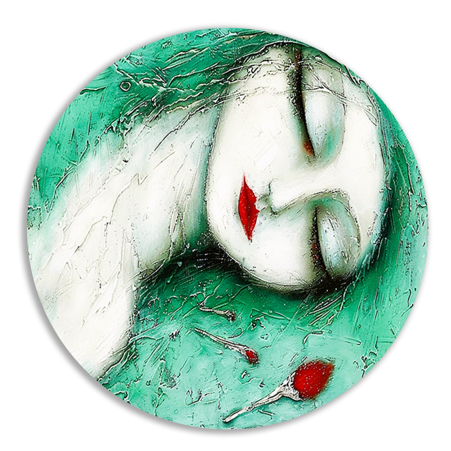 Dromerig surrealistisch vrouwelijk portret met bloemen aluminium muurcirkel