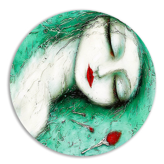 Dromerig surrealistisch vrouwelijk portret met bloemen aluminium muurcirkel