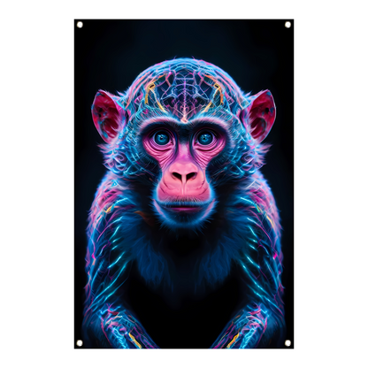 Futuristisch neonportret van een kleurrijke aap tuinposter