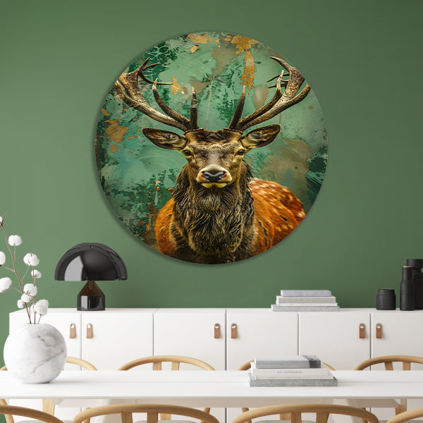 Hert met kleurrijke abstracte achtergrond aluminium muurcirkel