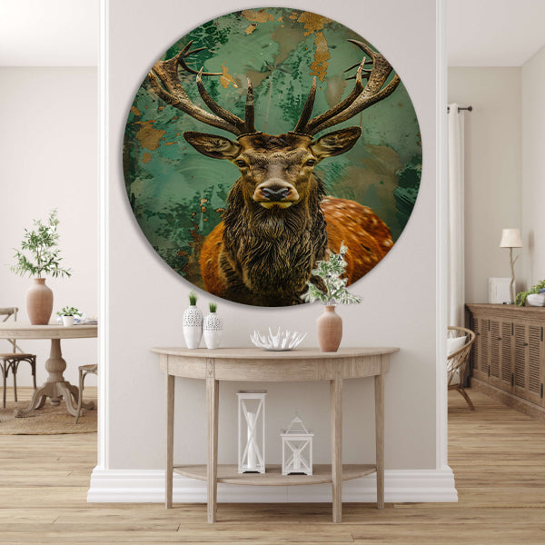 Hert met kleurrijke abstracte achtergrond aluminium muurcirkel