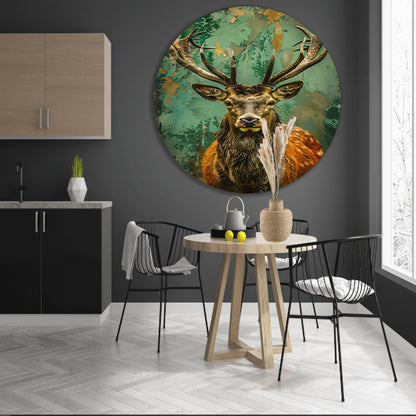 Hert met kleurrijke abstracte achtergrond aluminium muurcirkel