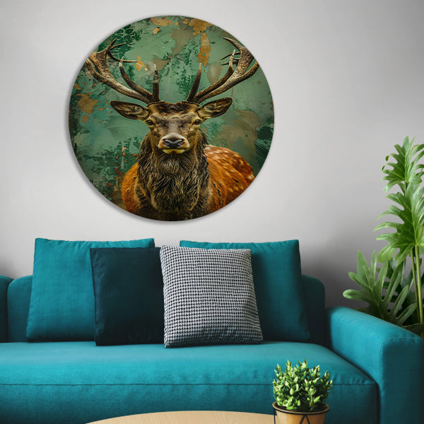 Hert met kleurrijke abstracte achtergrond aluminium muurcirkel