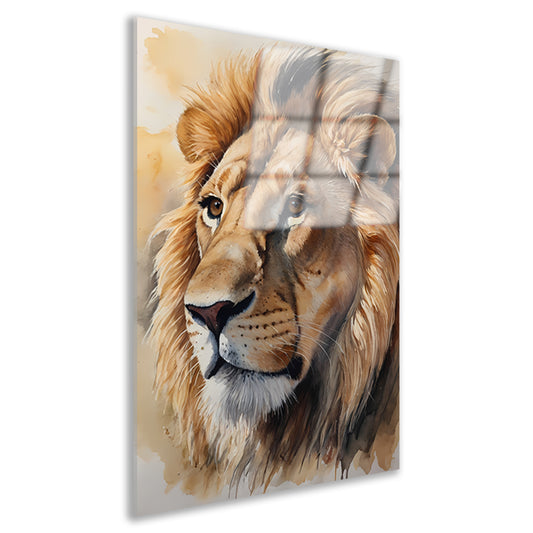 Majestueuze Waterverf Leeuw met Gouden Gloed acrylglas