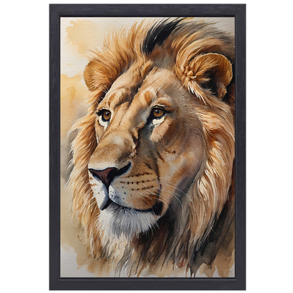 Majestueuze Waterverf Leeuw met Gouden Gloed canvas met baklijst