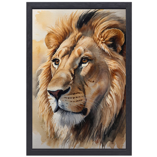 Majestueuze Waterverf Leeuw met Gouden Gloed canvas met baklijst