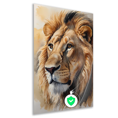 Majestueuze Waterverf Leeuw met Gouden Gloed poster