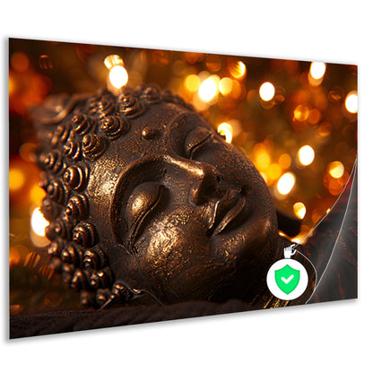 Serene Boeddha met gouden achtergrondposter