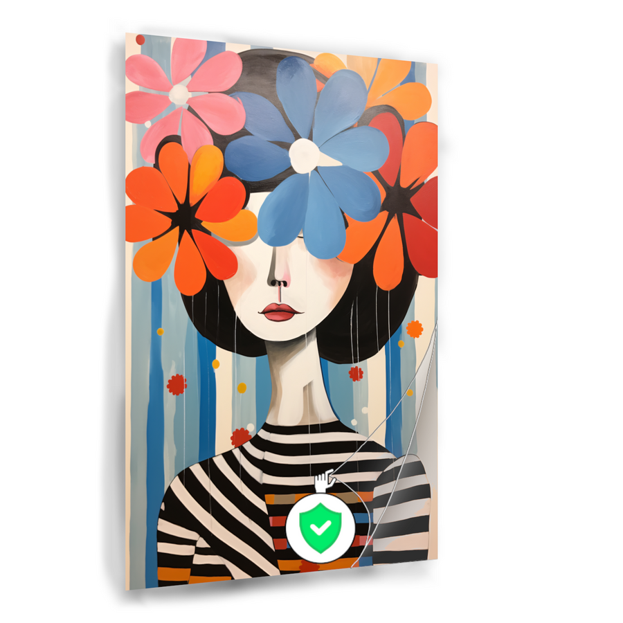 Gekleurde Bloemen op Zwart-wit Strepen poster