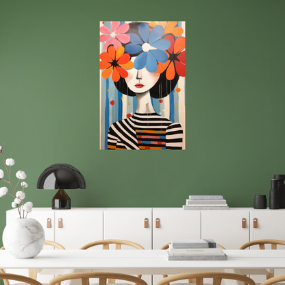 Gekleurde Bloemen op Zwart-wit Strepen Acrylglas