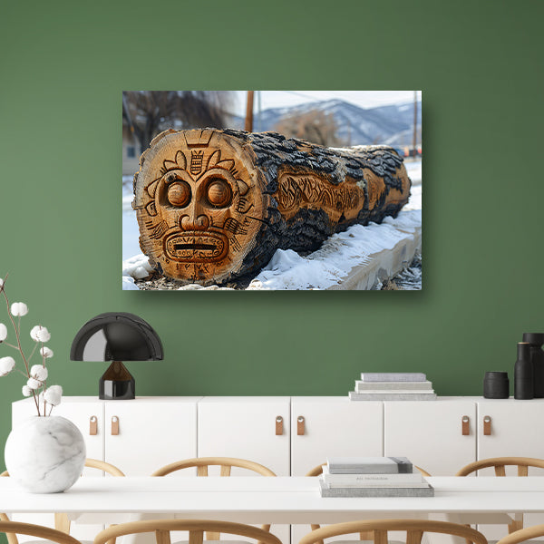 Houten boomstam met gezicht canvas met baklijst