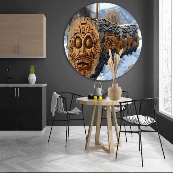 Houten boomstam met gezicht aluminium muurcirkel