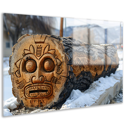 Houten boomstam met gezicht acrylglas