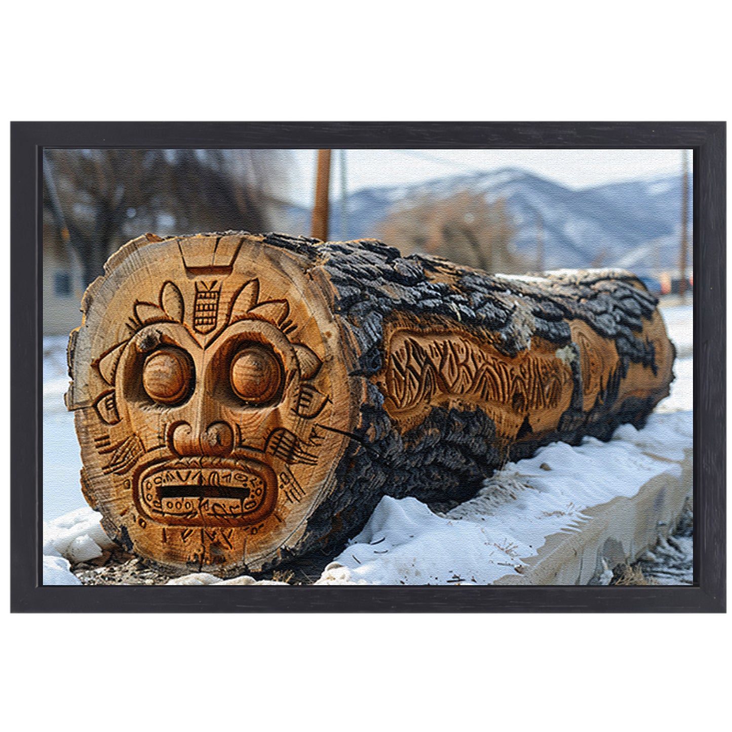 Houten boomstam met gezicht canvas met baklijst