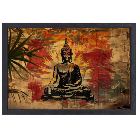 Moderne Boeddha in Levendige Street Art canvas met baklijst