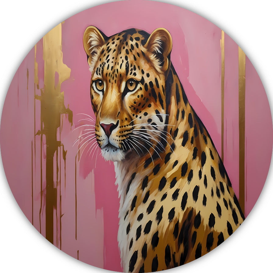 Elegant Goud Luipaard tegen Roze Canvas aluminium muurcirkel