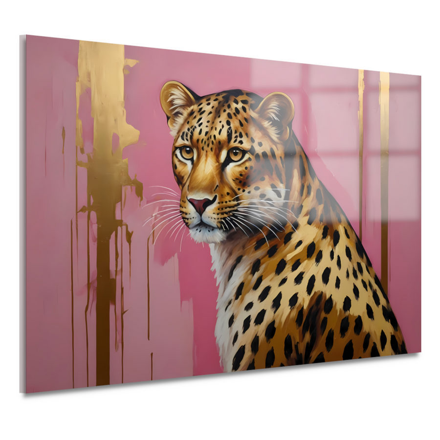 Elegant Goud Luipaard tegen Roze Canvas acrylglas