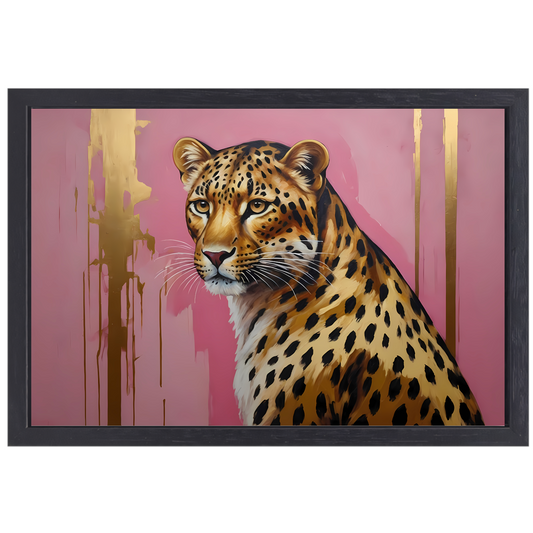 Elegant Goud Luipaard tegen Roze Canvas canvas met baklijst