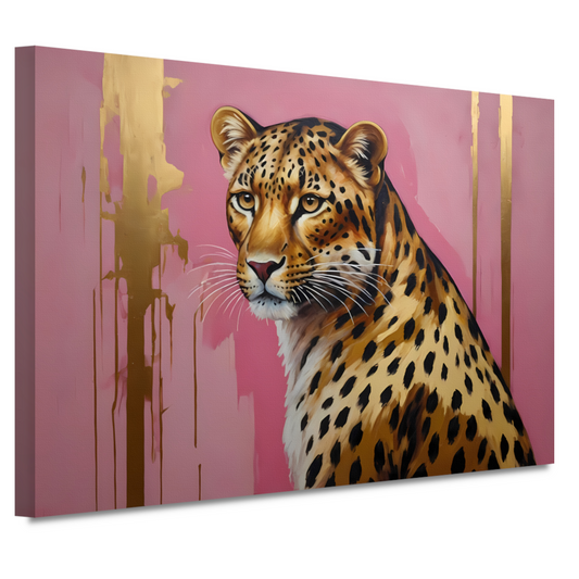 Elegant Goud Luipaard tegen Roze Canvas canvas