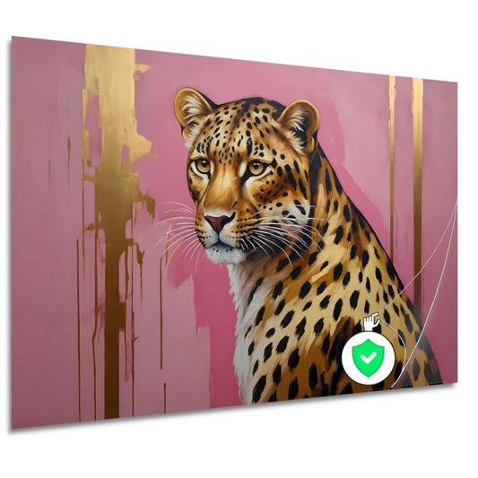 Elegant Goud Luipaard tegen Roze Canvas poster