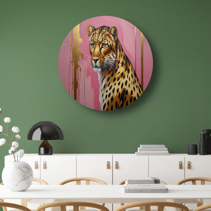 Elegant Goud Luipaard tegen Roze Canvas aluminium muurcirkel