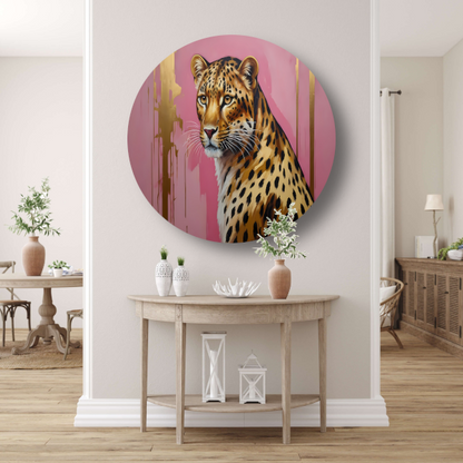 Elegant Goud Luipaard tegen Roze Canvas aluminium muurcirkel