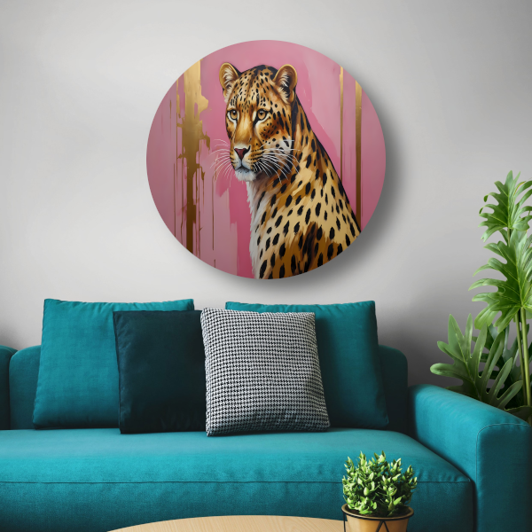 Elegant Goud Luipaard tegen Roze Canvas aluminium muurcirkel