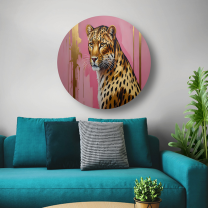 Elegant Goud Luipaard tegen Roze Canvas aluminium muurcirkel