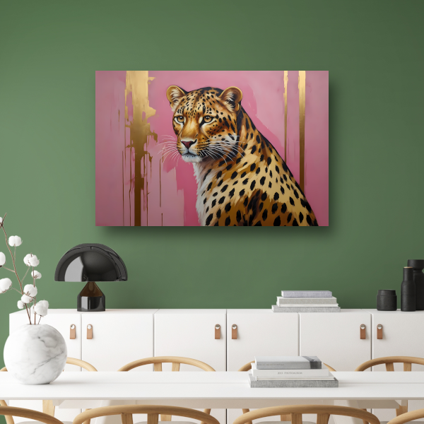 Elegant Goud Luipaard tegen Roze Canvas canvas met baklijst