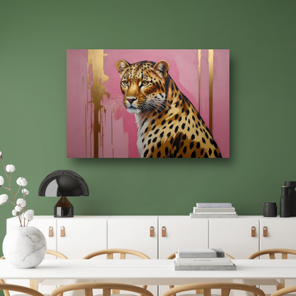 Elegant Goud Luipaard tegen Roze Canvas poster