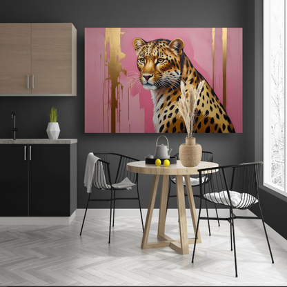 Elegant Goud Luipaard tegen Roze Canvas canvas met baklijst