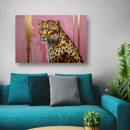 Elegant Goud Luipaard tegen Roze Canvas canvas met baklijst