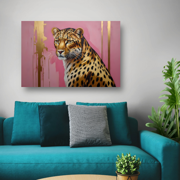 Elegant Goud Luipaard tegen Roze Canvas poster