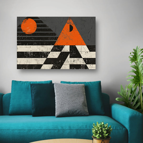 Minimalistisch geometrisch ontwerp met oranje accenten poster