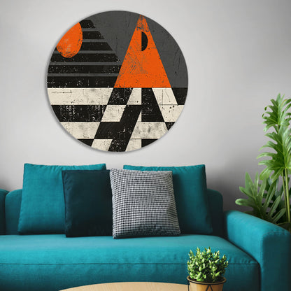 Minimalistisch geometrisch ontwerp met oranje accenten aluminium muurcirkel