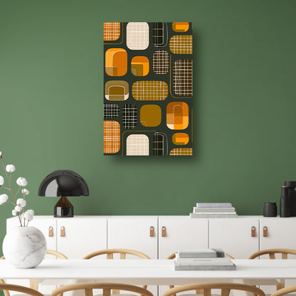 Abstract Retro Vormen en Lijnen canvas met baklijst