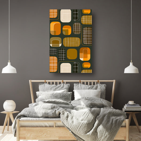 Abstract Retro Vormen en Lijnen canvas met baklijst