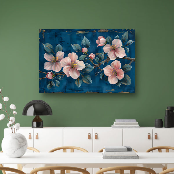 Prachtige bloemen op blauwe achtergrond canvas