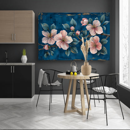 Prachtige bloemen op blauwe achtergrond canvas