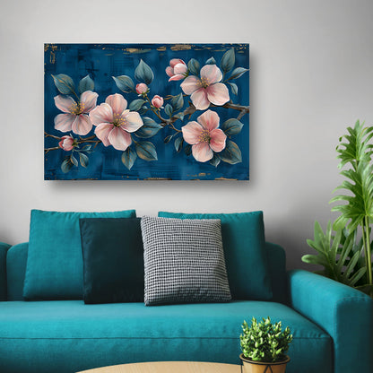 Prachtige bloemen op blauwe achtergrond canvas