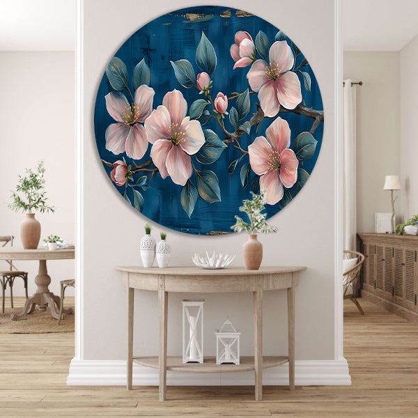 Prachtige bloemen op blauwe achtergrond forex muurcirkel