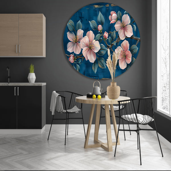 Prachtige bloemen op blauwe achtergrond forex muurcirkel