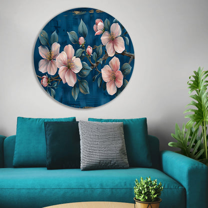Prachtige bloemen op blauwe achtergrond forex muurcirkel