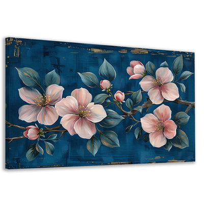 Prachtige bloemen op blauwe achtergrond canvas