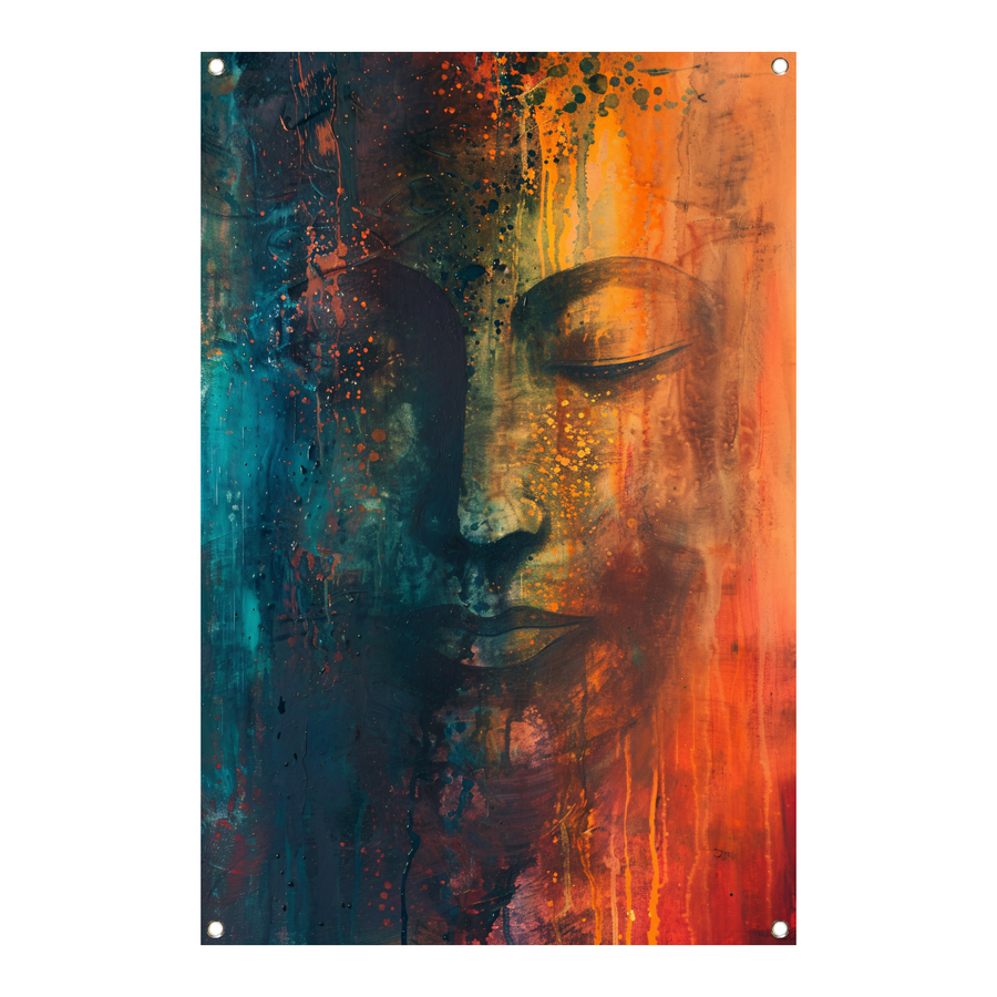 Abstracte Boeddha in levendige kleuren tuinposter